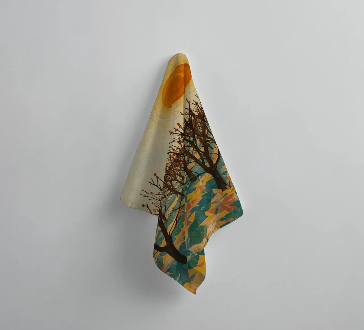 Autumn Landscape with Sun and Bare Trees towel by DesignDoodle