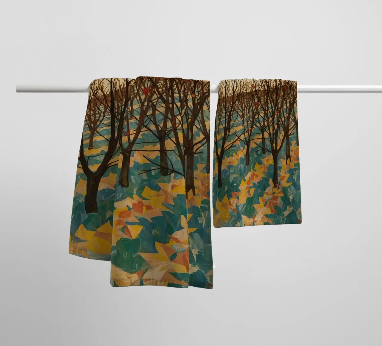 Autumn Landscape with Sun and Bare Trees towel by DesignDoodle