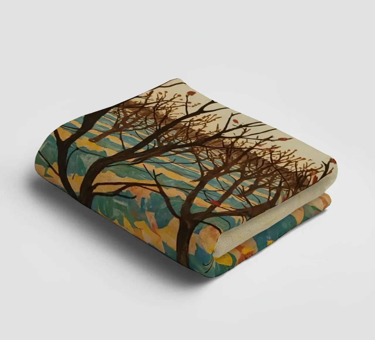 Autumn Landscape with Sun and Bare Trees towel by DesignDoodle