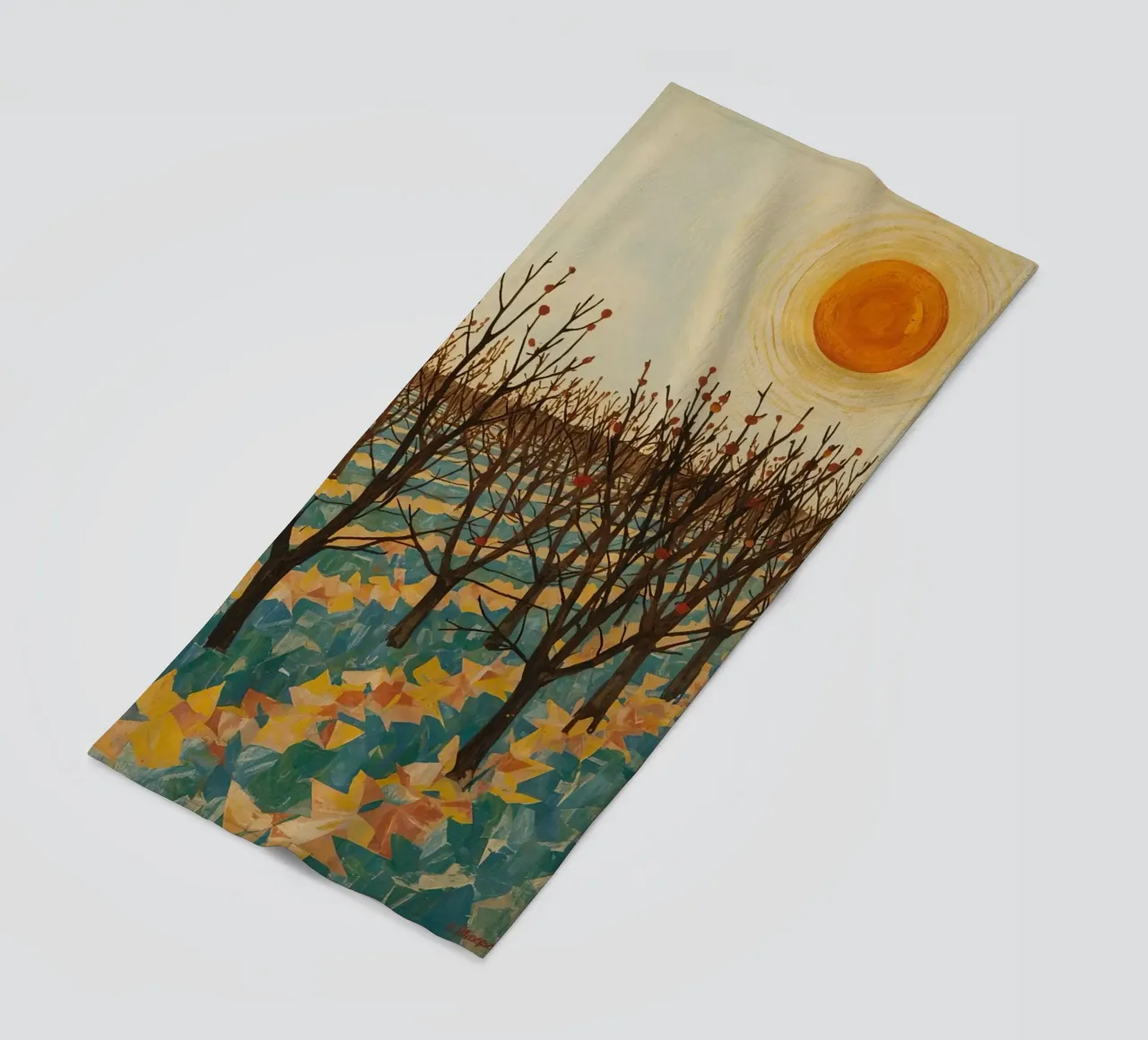 Paesaggio autunnale con sole e alberi spogli telo mare da DesignDoodle