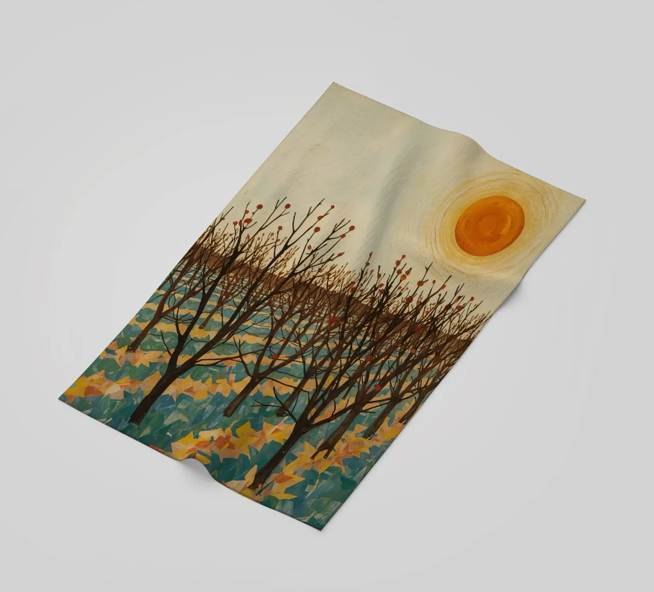 Paesaggio autunnale con sole e alberi spogli telo mare da DesignDoodle
