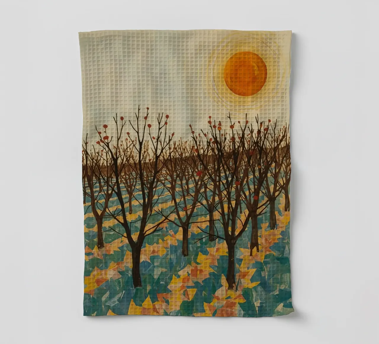 Paesaggio autunnale con sole e alberi spogli canovaccio da cucina da DesignDoodle
