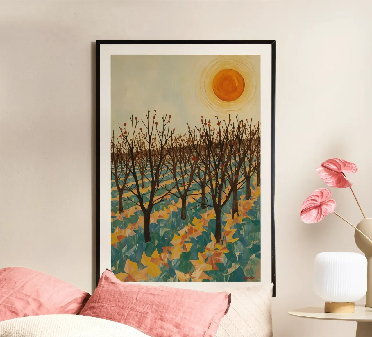 Paesaggio autunnale con sole e alberi spogli carta hahnemühle da DesignDoodle