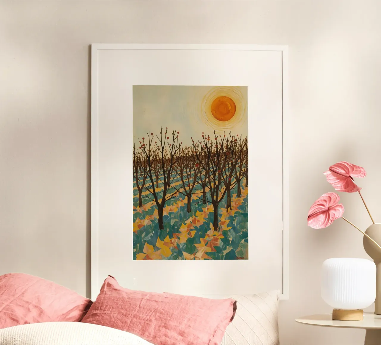 Paesaggio autunnale con sole e alberi spogli carta hahnemühle da DesignDoodle