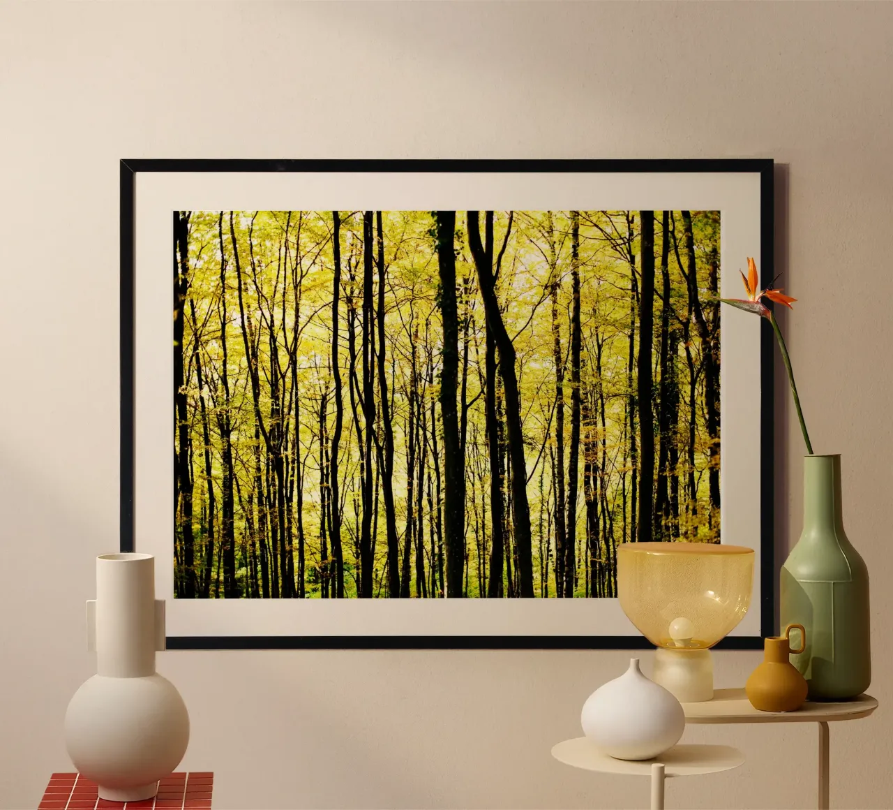 herbstlicher, grafischer Wald in slowenien Hahnemühle von fotokunst