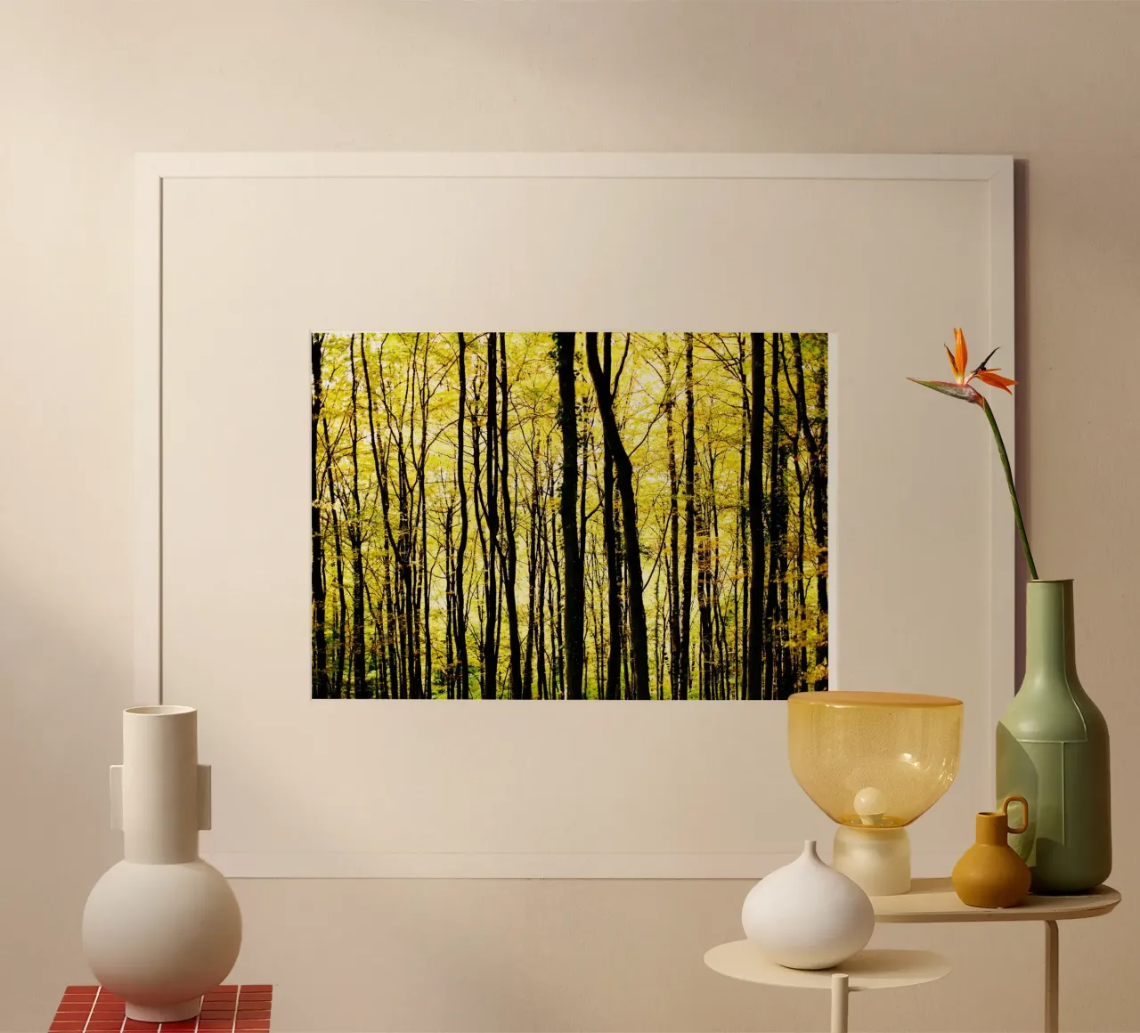 herbstlicher, grafischer Wald in slowenien Hahnemühle von fotokunst