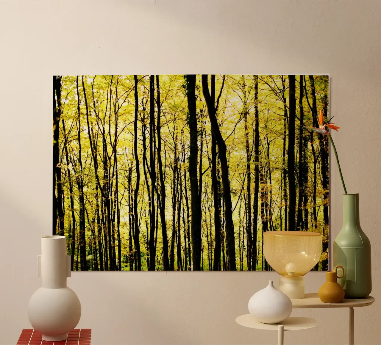 herbstlicher, grafischer Wald in slowenien Hahnemühle von fotokunst