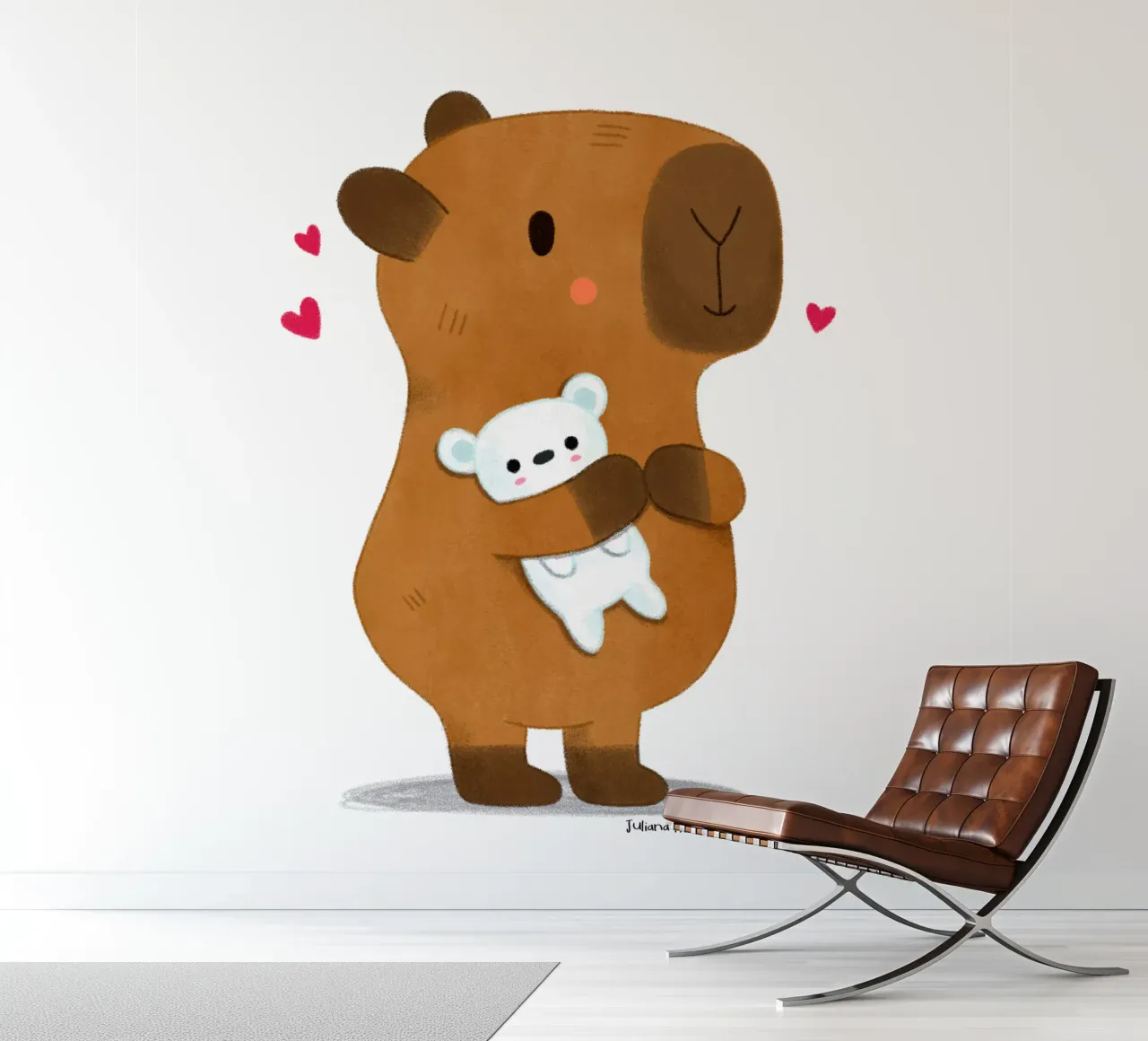 Capybara avec ours en peluche papier peint photo de julianamotzko