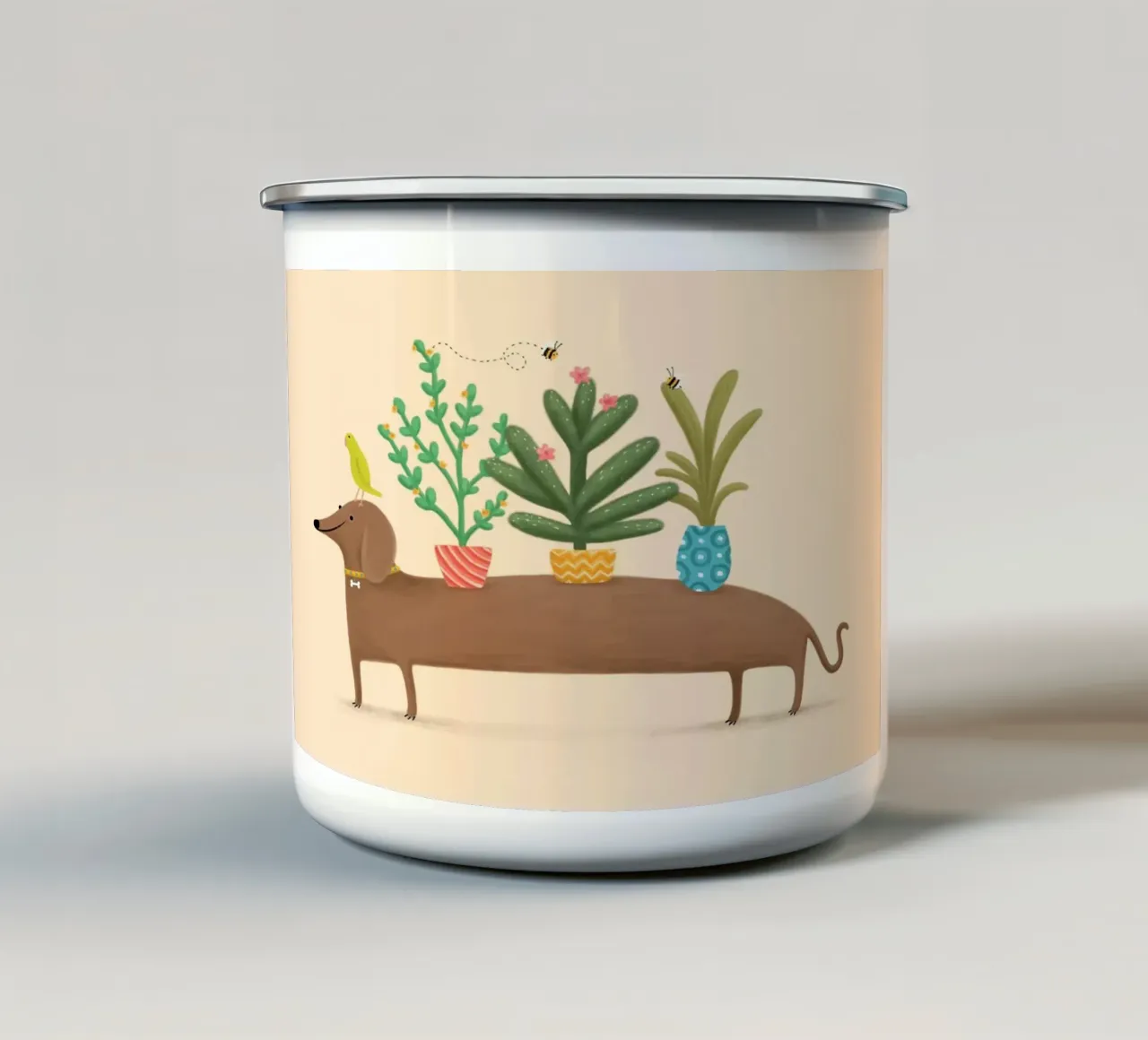 Dacshund e pappagallo tazza in smalto da HARU HARU