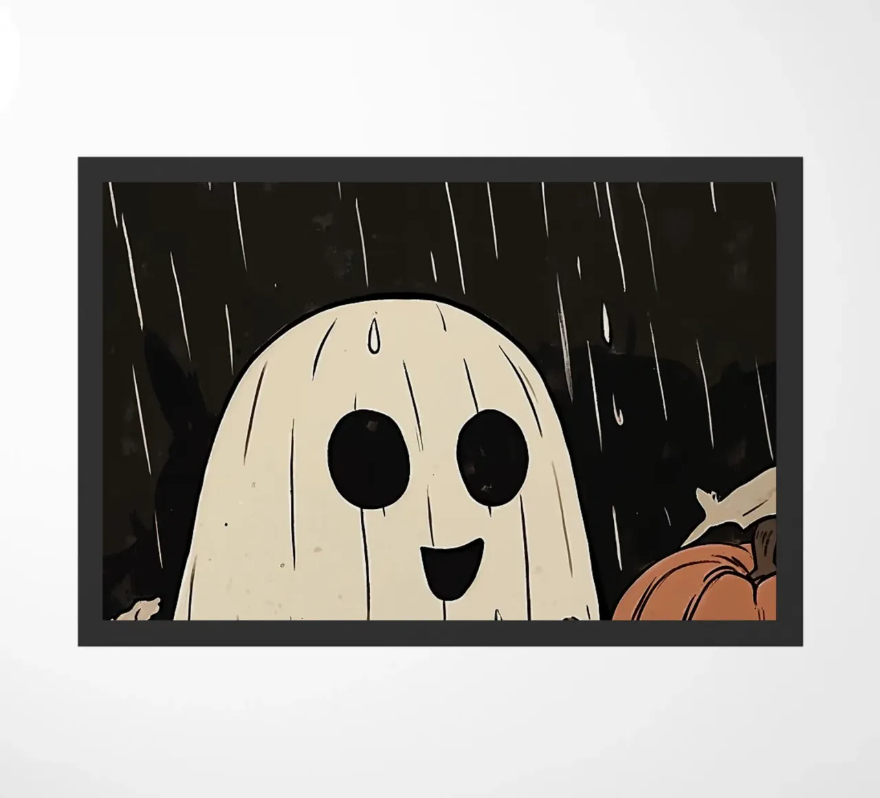 Fantasma di Halloween e zucche sotto la pioggia zerbino da HARU HARU