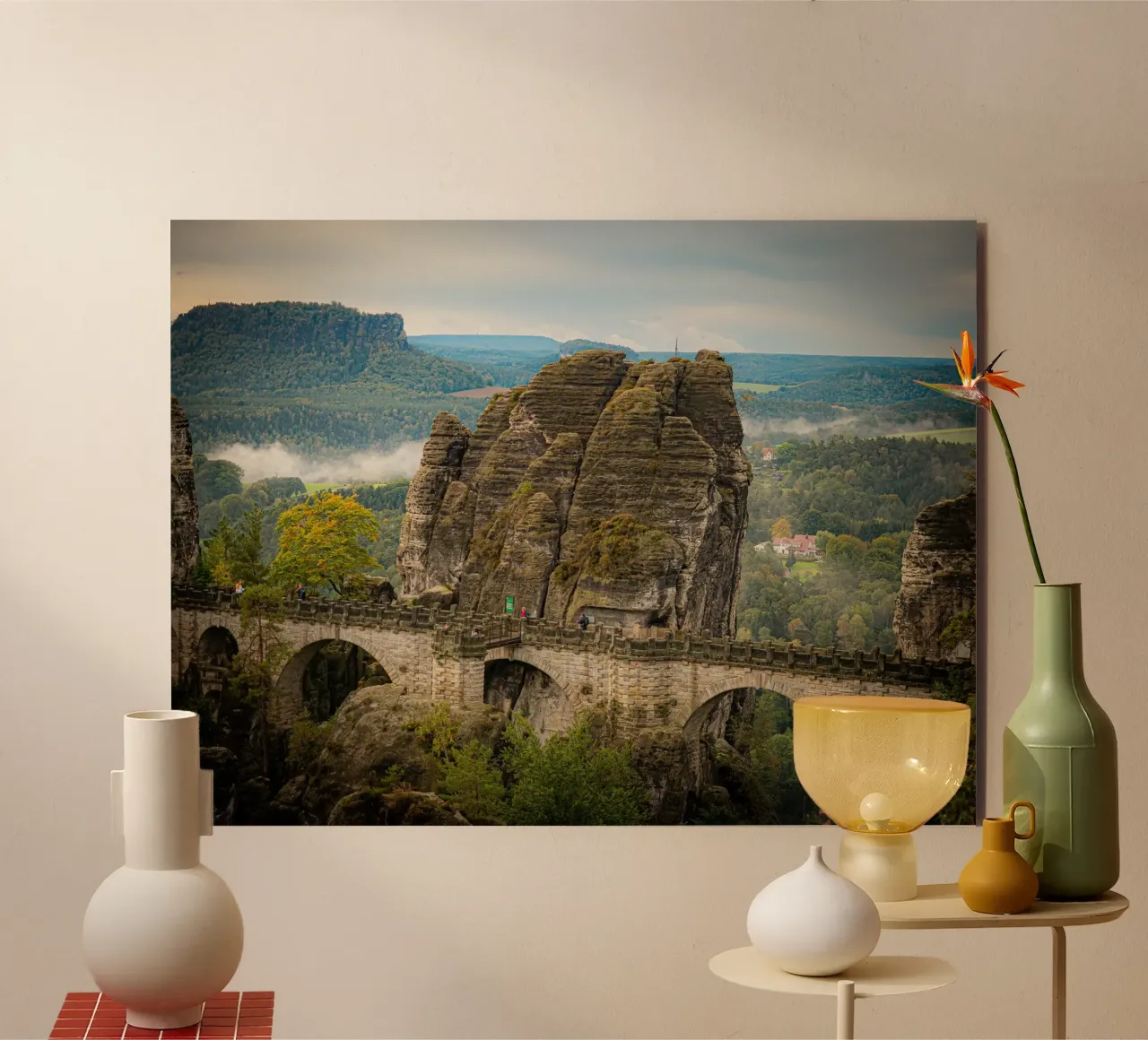 Bastei / Ponte di Bastei - Svizzera sassone in autunno alluminio dibond da Bold and Retro