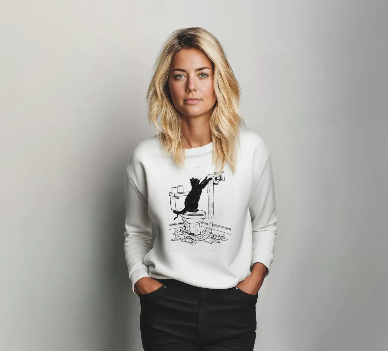 Mischievous Cat with Toilet Paper sweatshirt by JoyWalkerShop