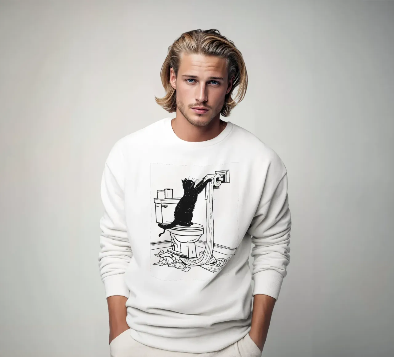 Mischievous Cat with Toilet Paper sweatshirt by JoyWalkerShop
