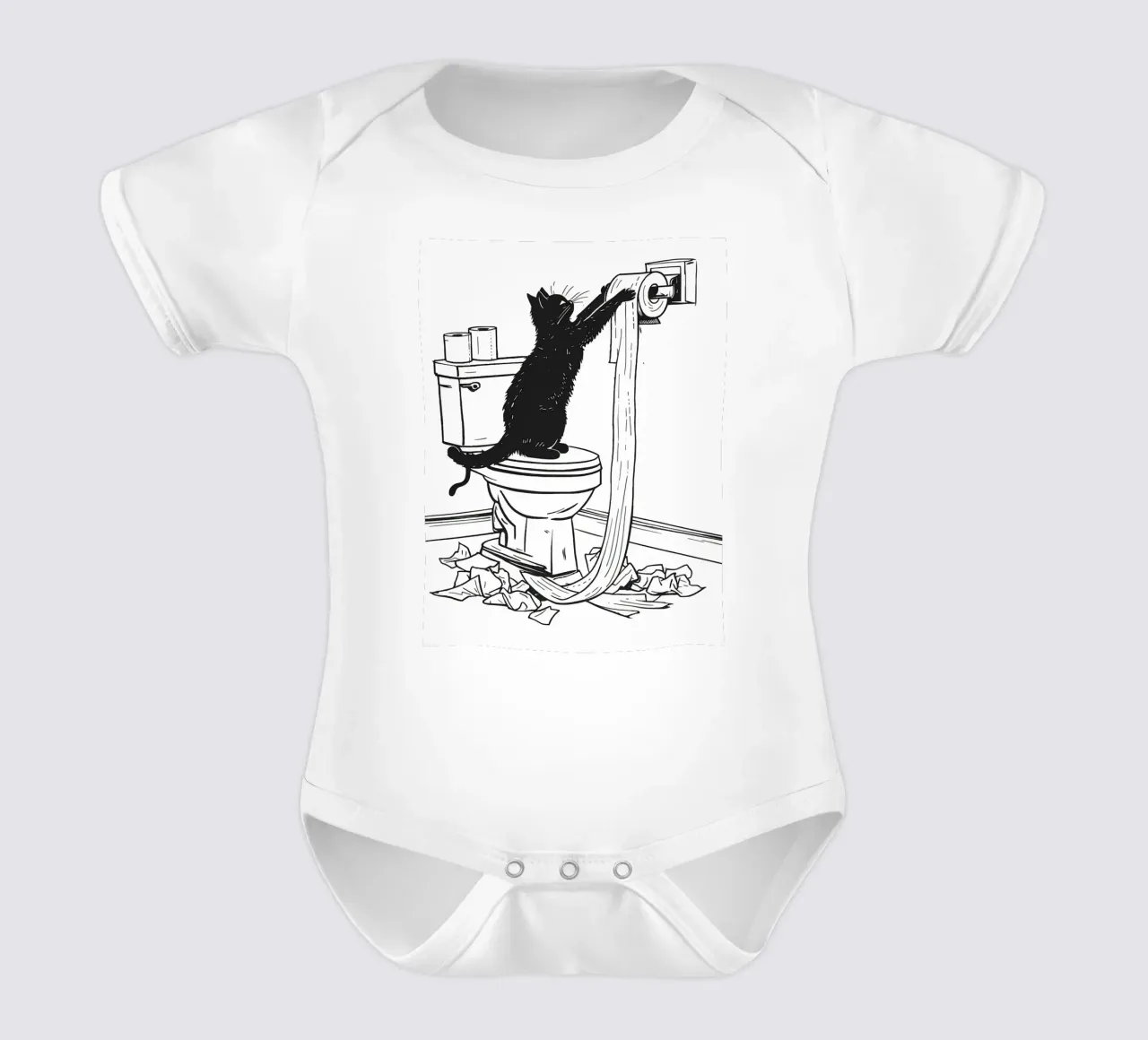 Mischievous Cat with Toilet Paper short-sleeve baby romper by JoyWalkerShop