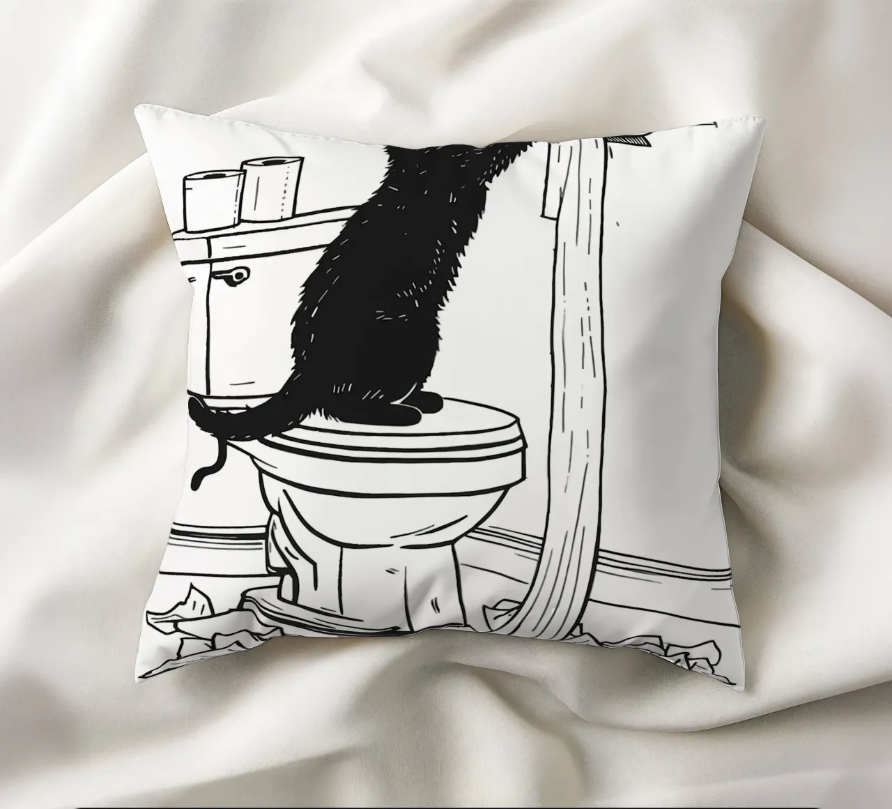 Mischievous Cat with Toilet Paper decorative cushion by JoyWalkerShop