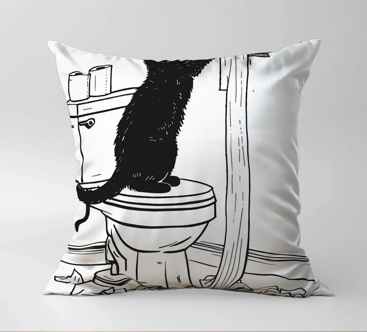 Mischievous Cat with Toilet Paper decorative cushion by JoyWalkerShop