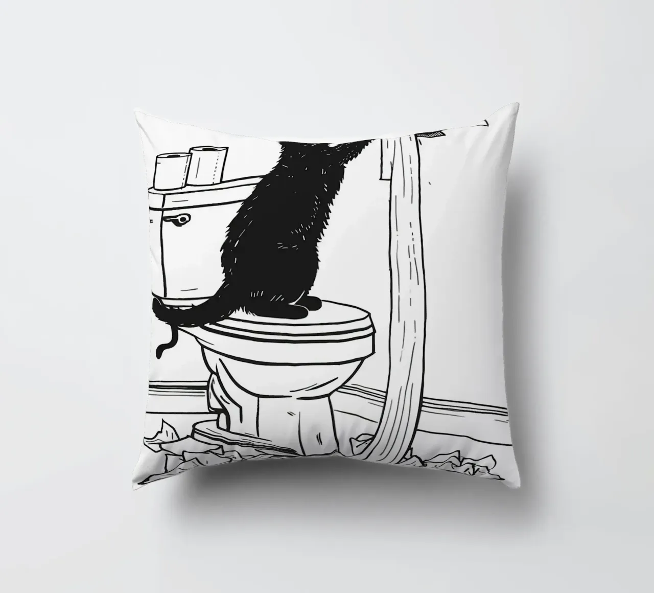 Mischievous Cat with Toilet Paper decorative cushion by JoyWalkerShop