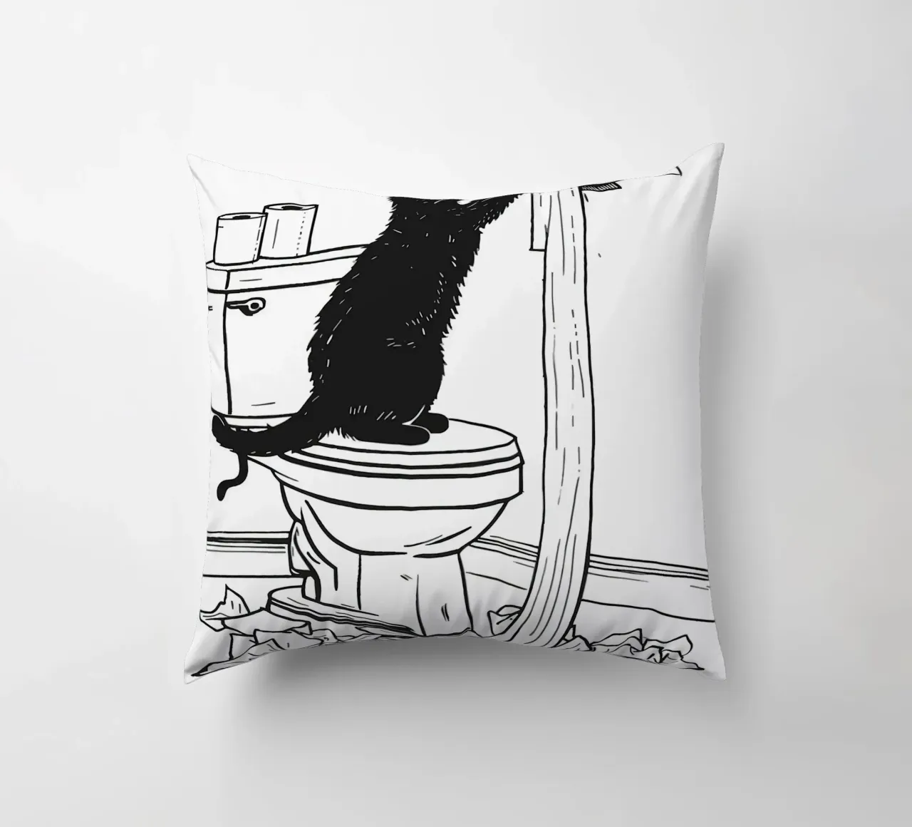 Mischievous Cat with Toilet Paper decorative cushion by JoyWalkerShop