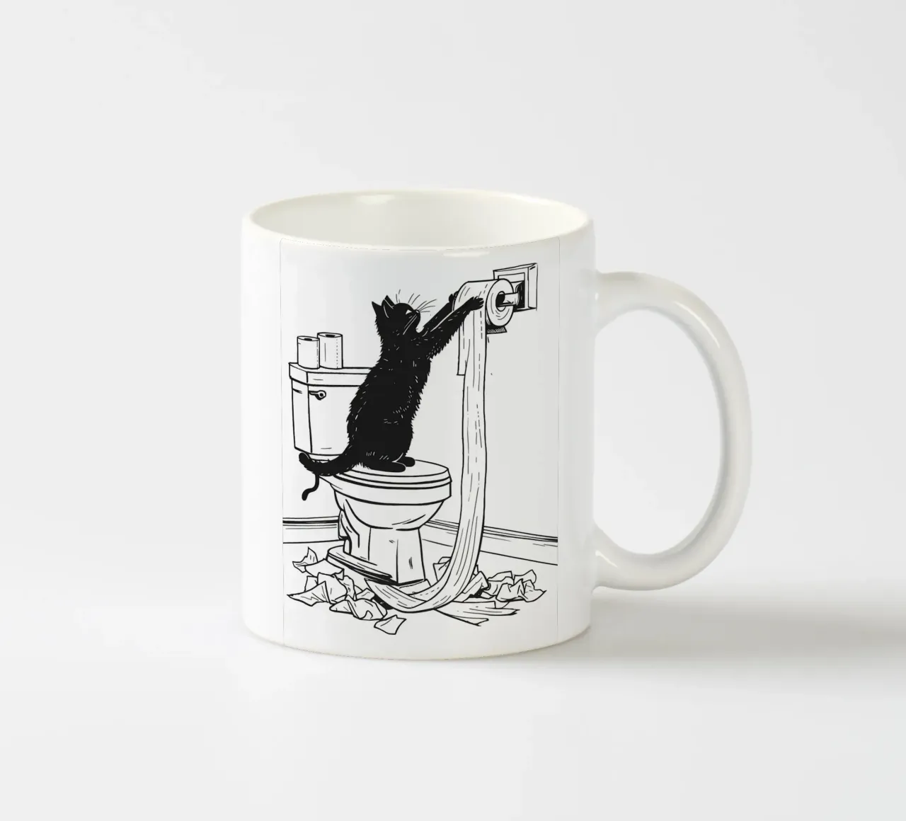 Mischievous Cat with Toilet Paper ceramic mug by JoyWalkerShop