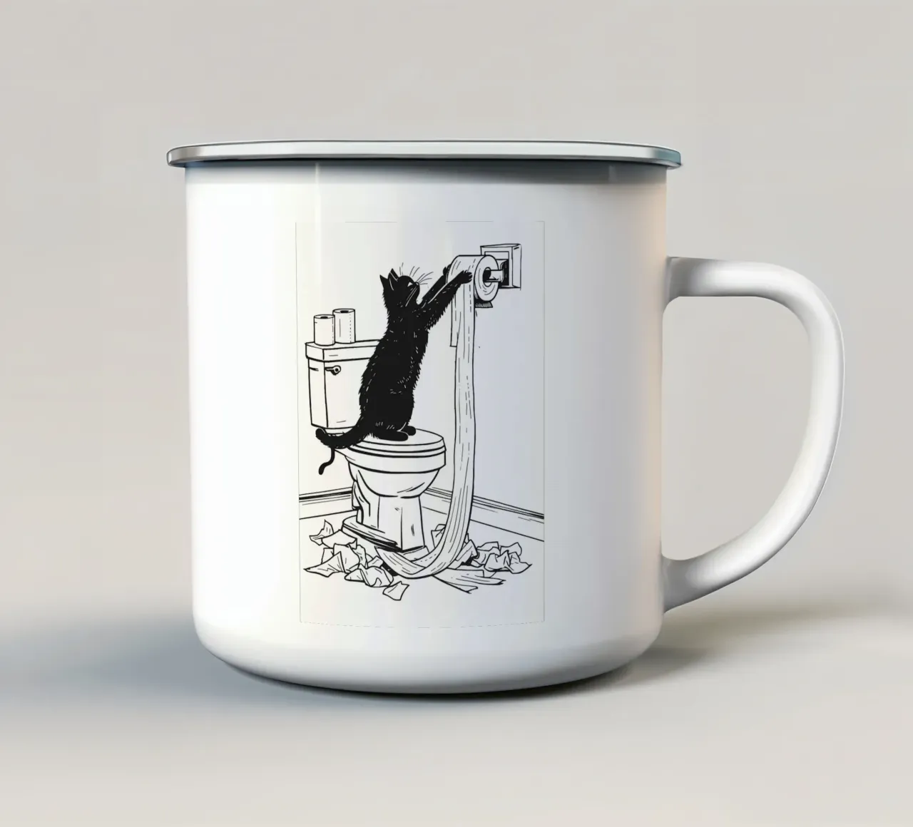Gatto dispettoso con carta igienica tazza in smalto da JoyWalkerShop