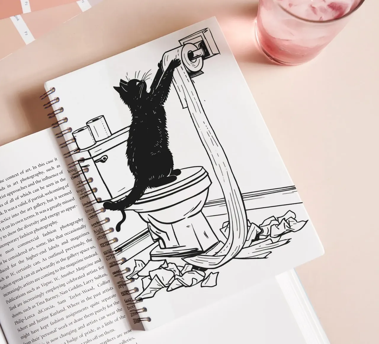Mischievous Cat with Toilet Paper spiral notebook by JoyWalkerShop