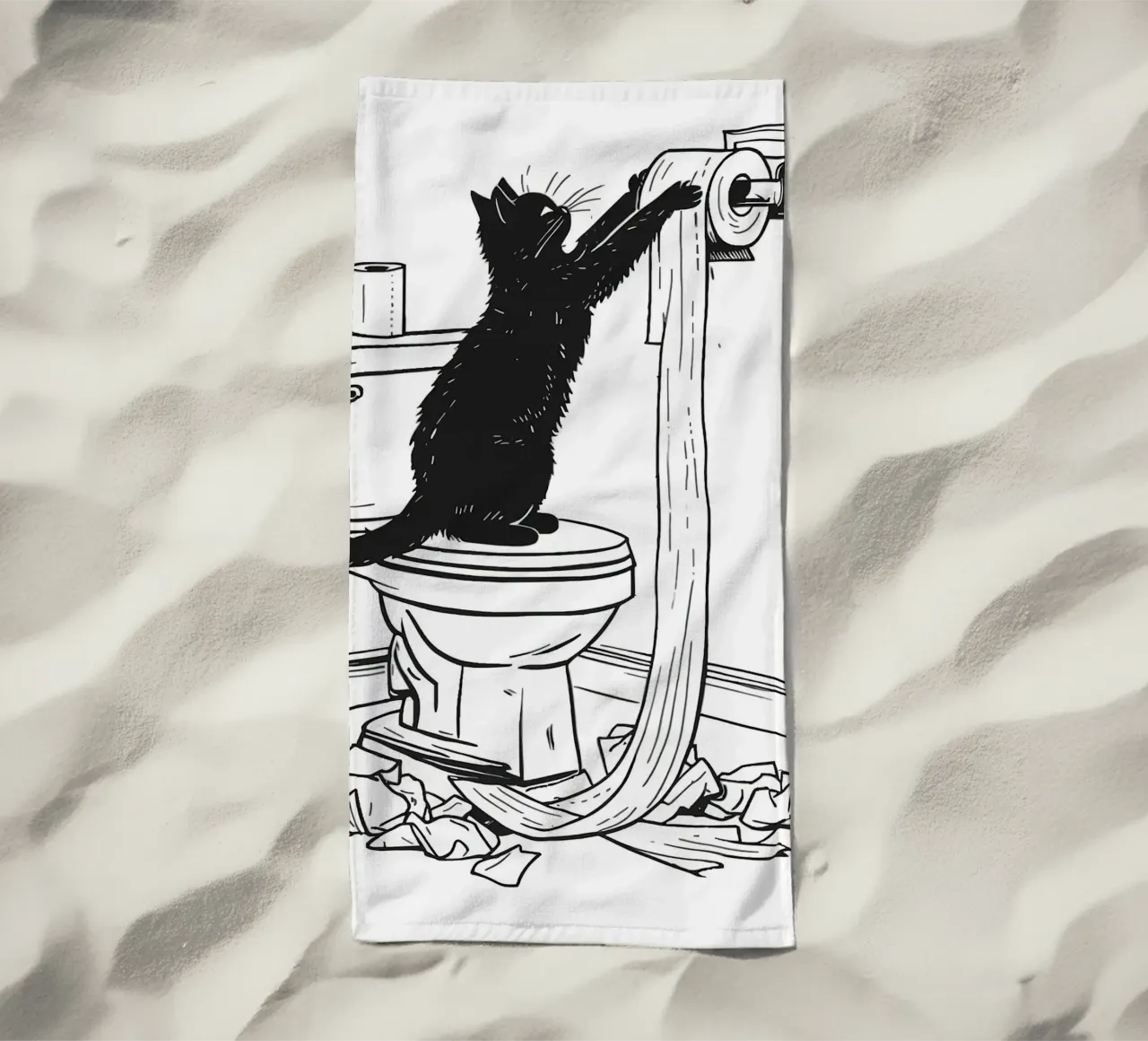 Mischievous Cat with Toilet Paper beach towel by JoyWalkerShop