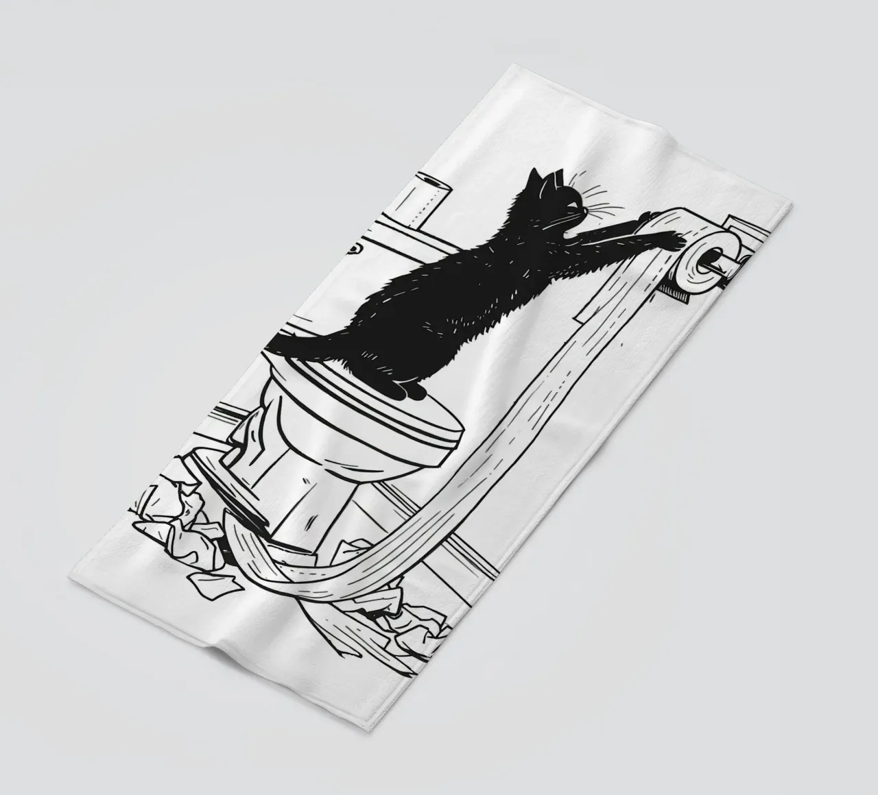 Mischievous Cat with Toilet Paper beach towel by JoyWalkerShop