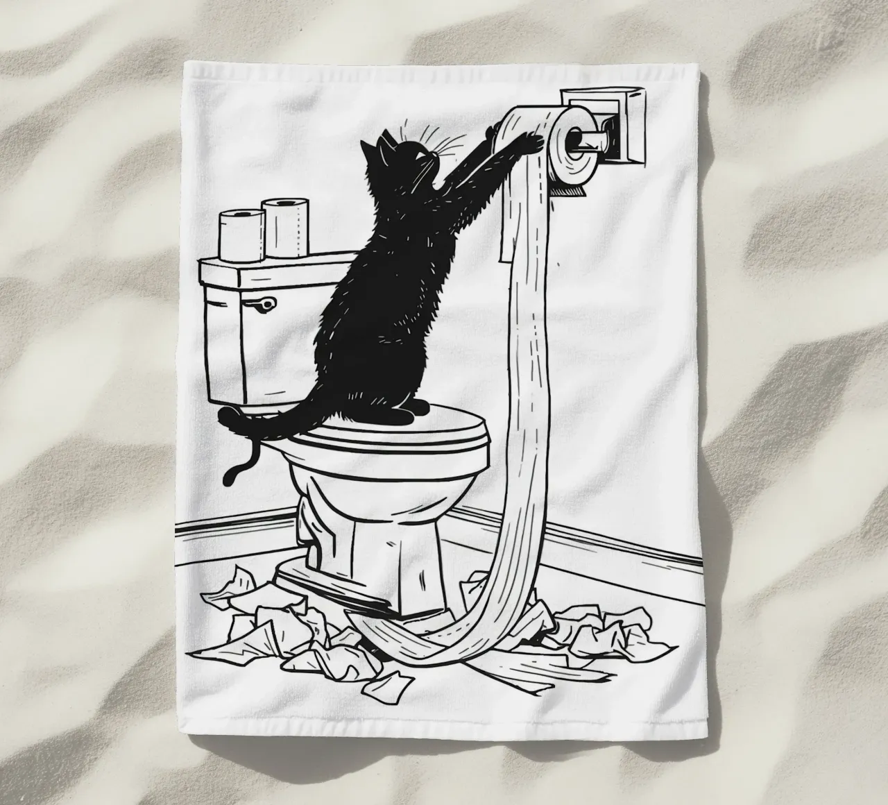Mischievous Cat with Toilet Paper beach towel by JoyWalkerShop