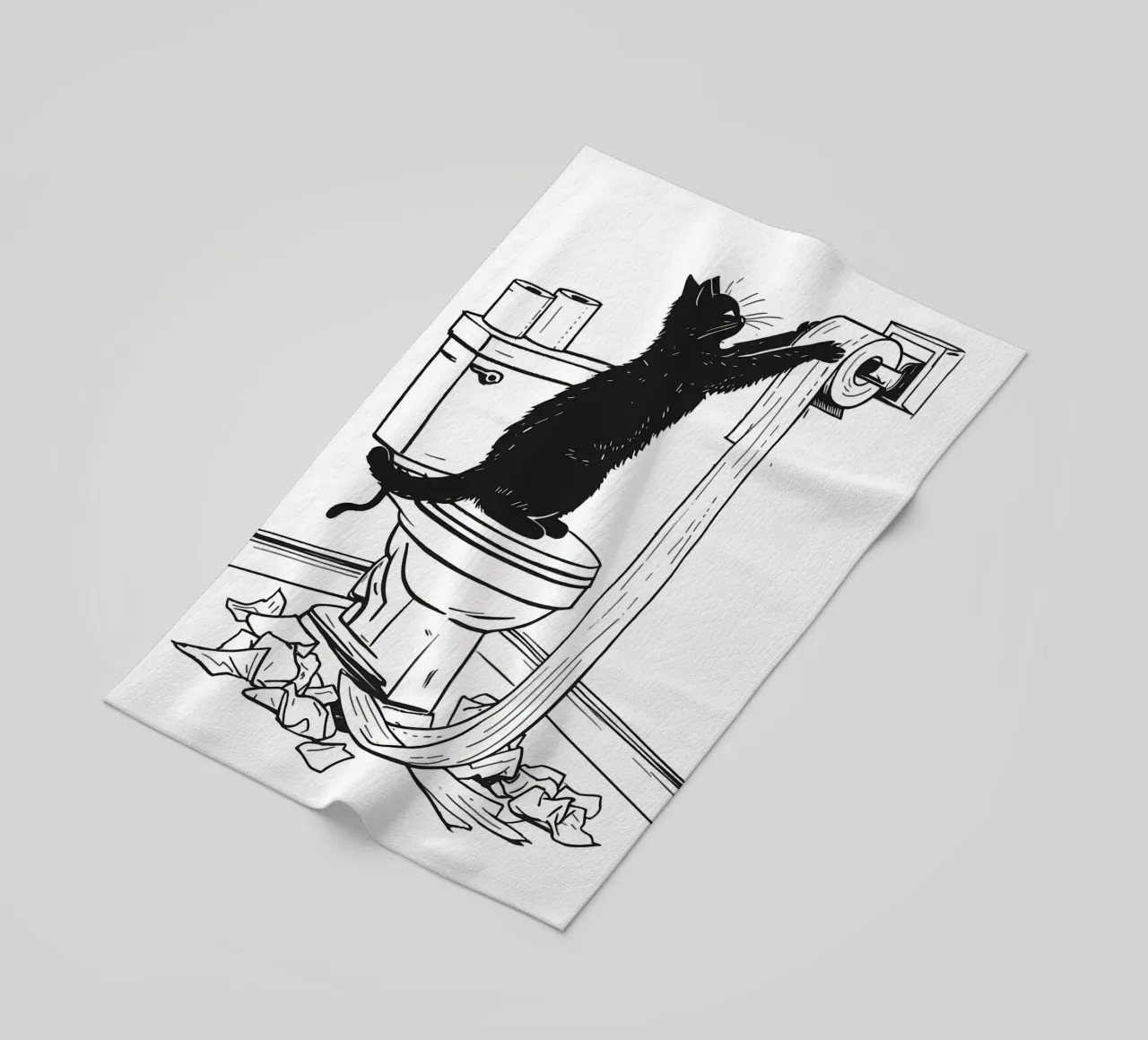 Mischievous Cat with Toilet Paper beach towel by JoyWalkerShop