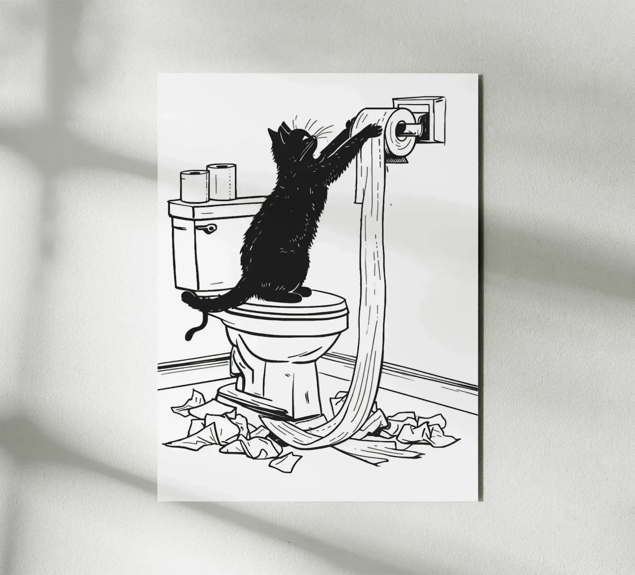 Mischievous Cat with Toilet Paper alu-dibond by JoyWalkerShop