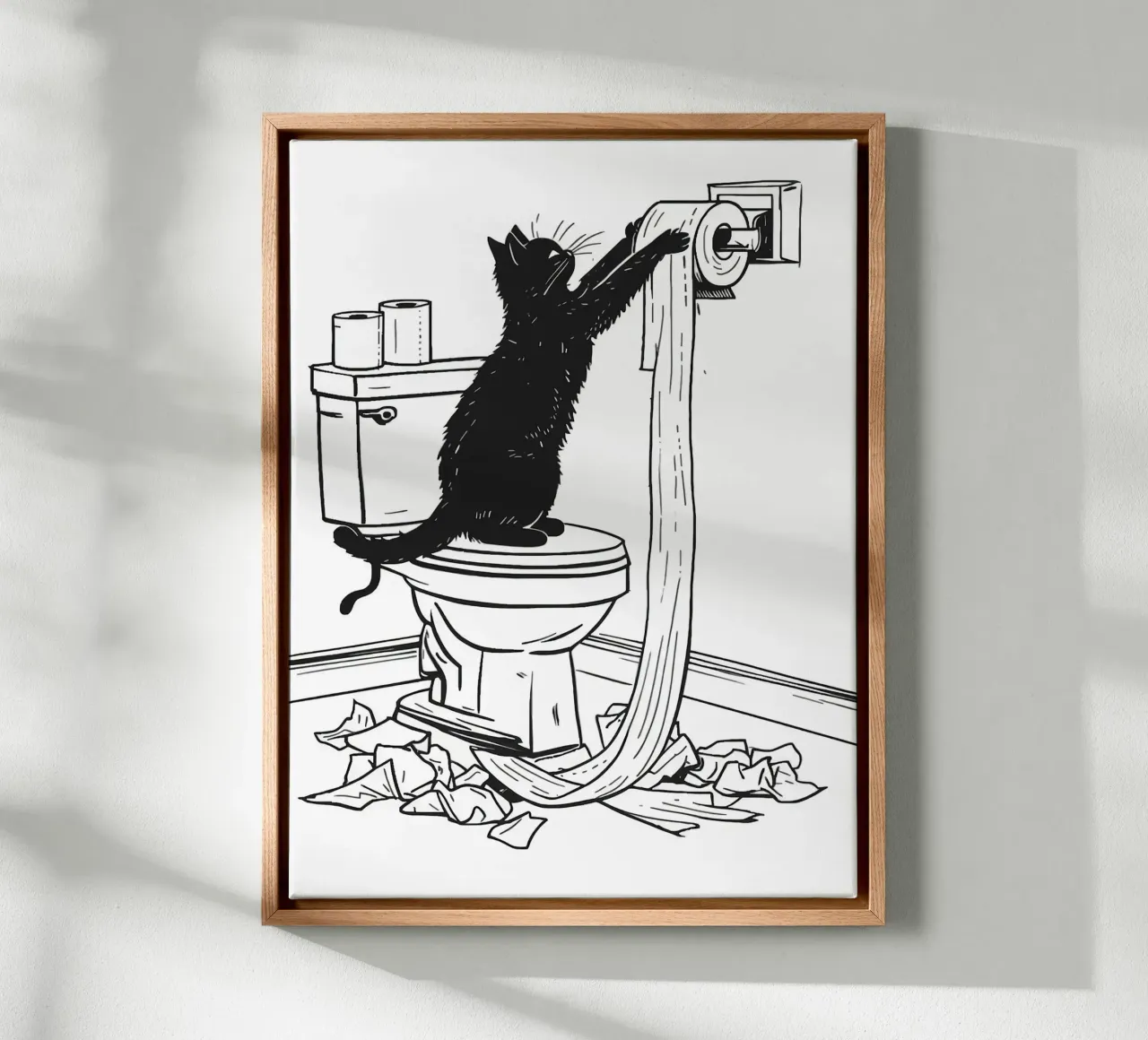 Mischievous Cat with Toilet Paper canvas by JoyWalkerShop