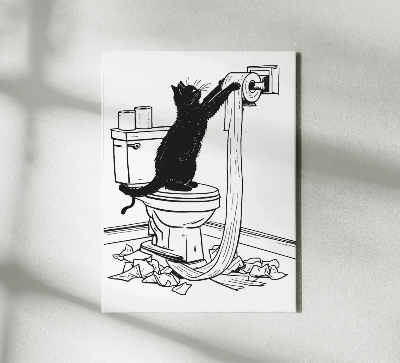 Mischievous Cat with Toilet Paper canvas by JoyWalkerShop