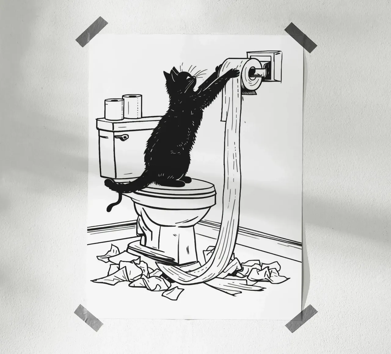 Mischievous Cat with Toilet Paper hahnemühle by JoyWalkerShop