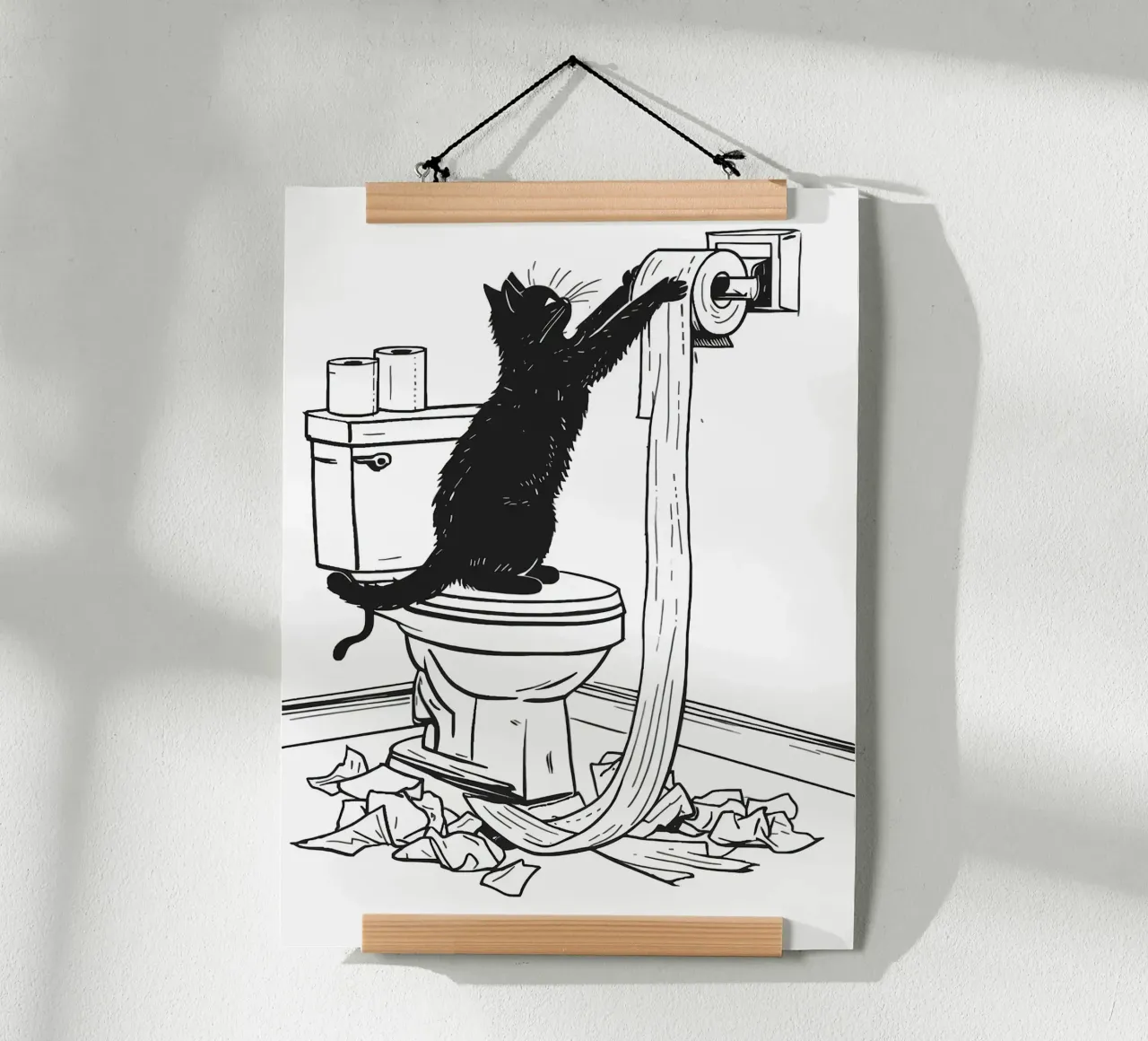 Mischievous Cat with Toilet Paper hahnemühle by JoyWalkerShop