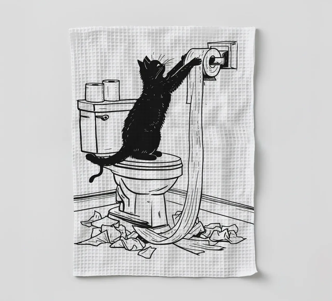 Mischievous Cat with Toilet Paper tea towel by JoyWalkerShop