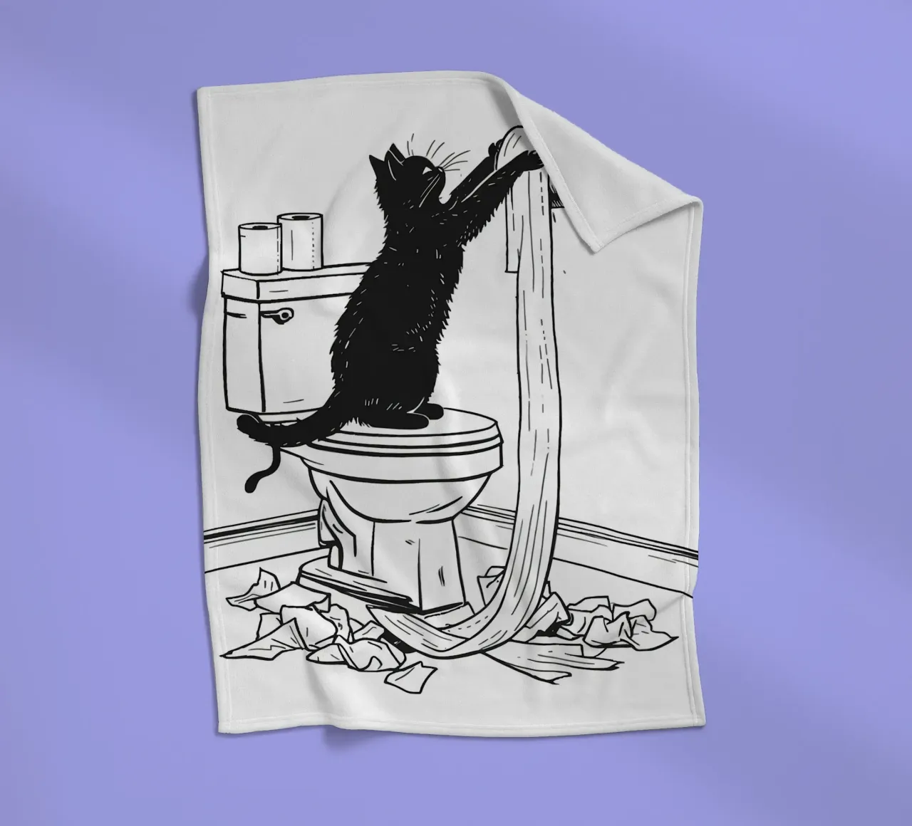 Mischievous Cat with Toilet Paper fleece blanket by JoyWalkerShop