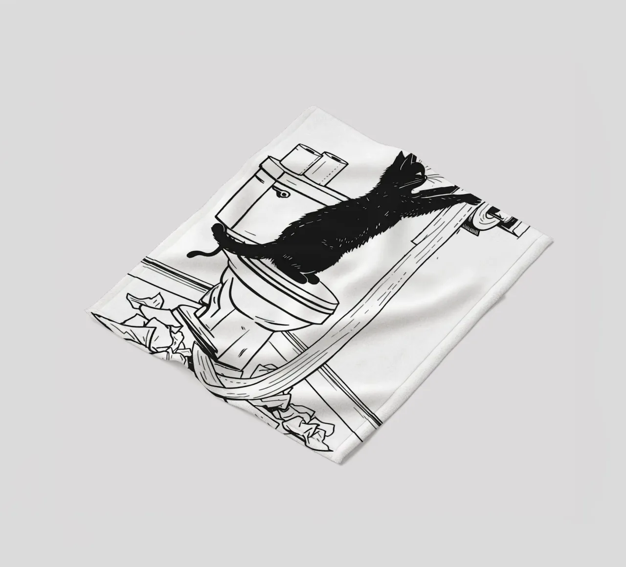Mischievous Cat with Toilet Paper fleece blanket by JoyWalkerShop