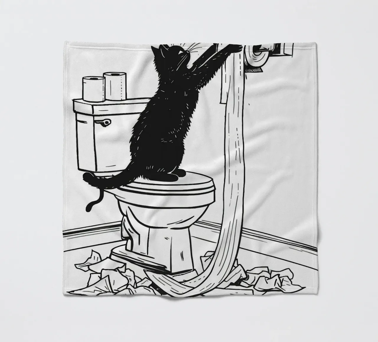 Mischievous Cat with Toilet Paper fleece blanket by JoyWalkerShop