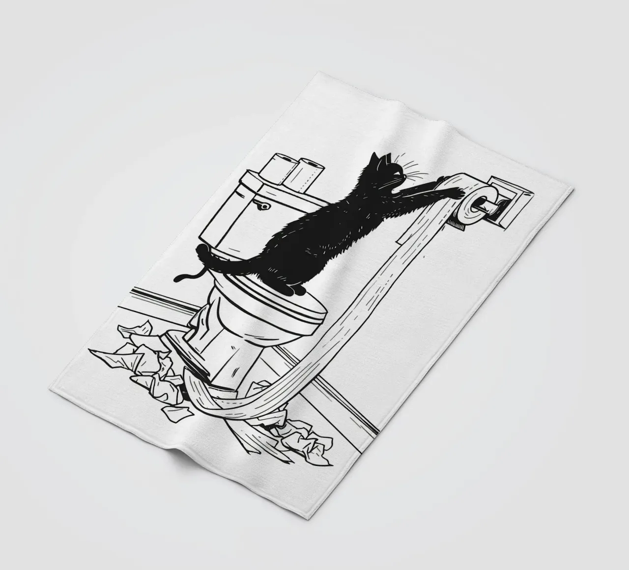 Mischievous Cat with Toilet Paper fleece blanket by JoyWalkerShop