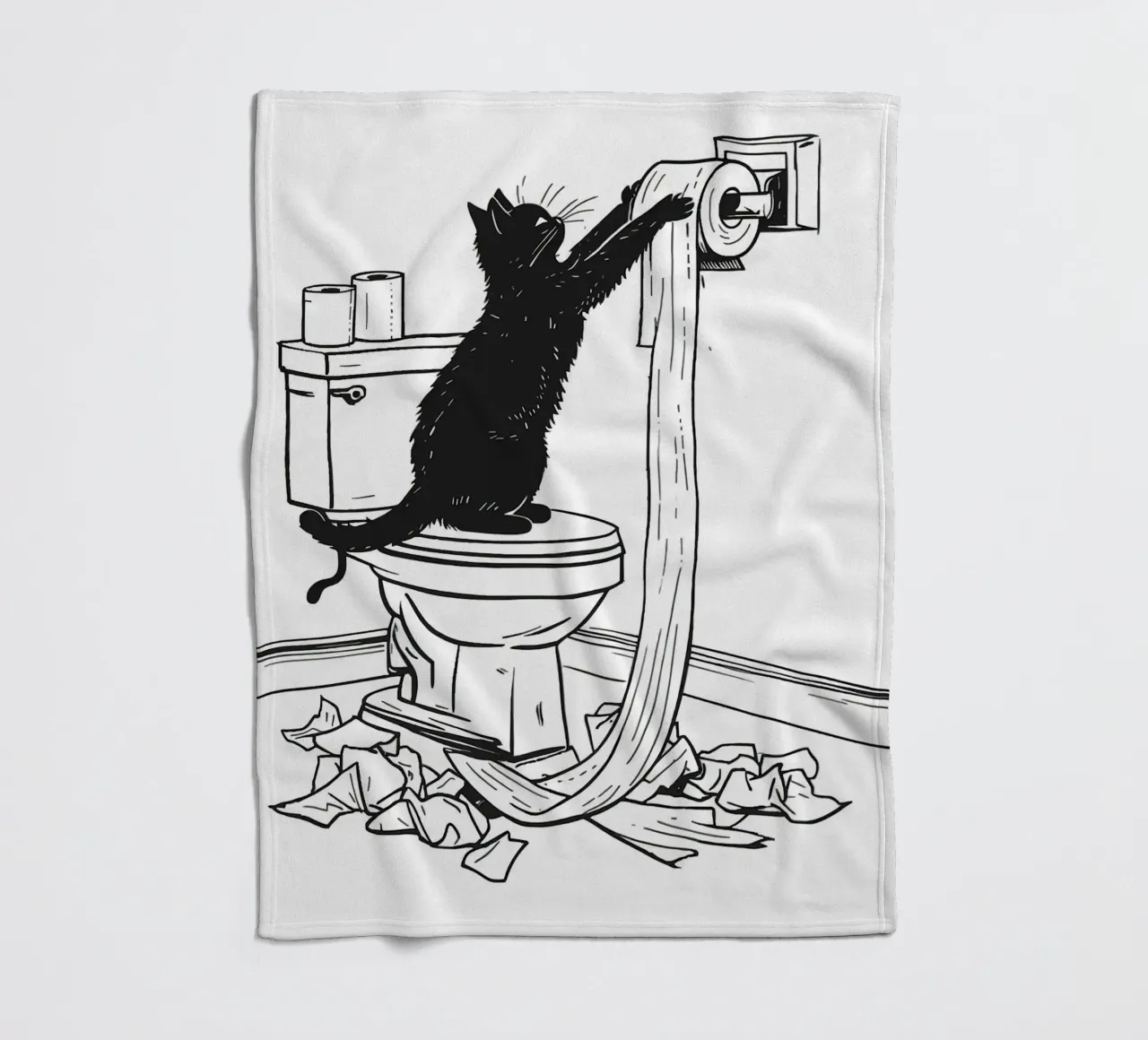 Mischievous Cat with Toilet Paper fleece blanket by JoyWalkerShop
