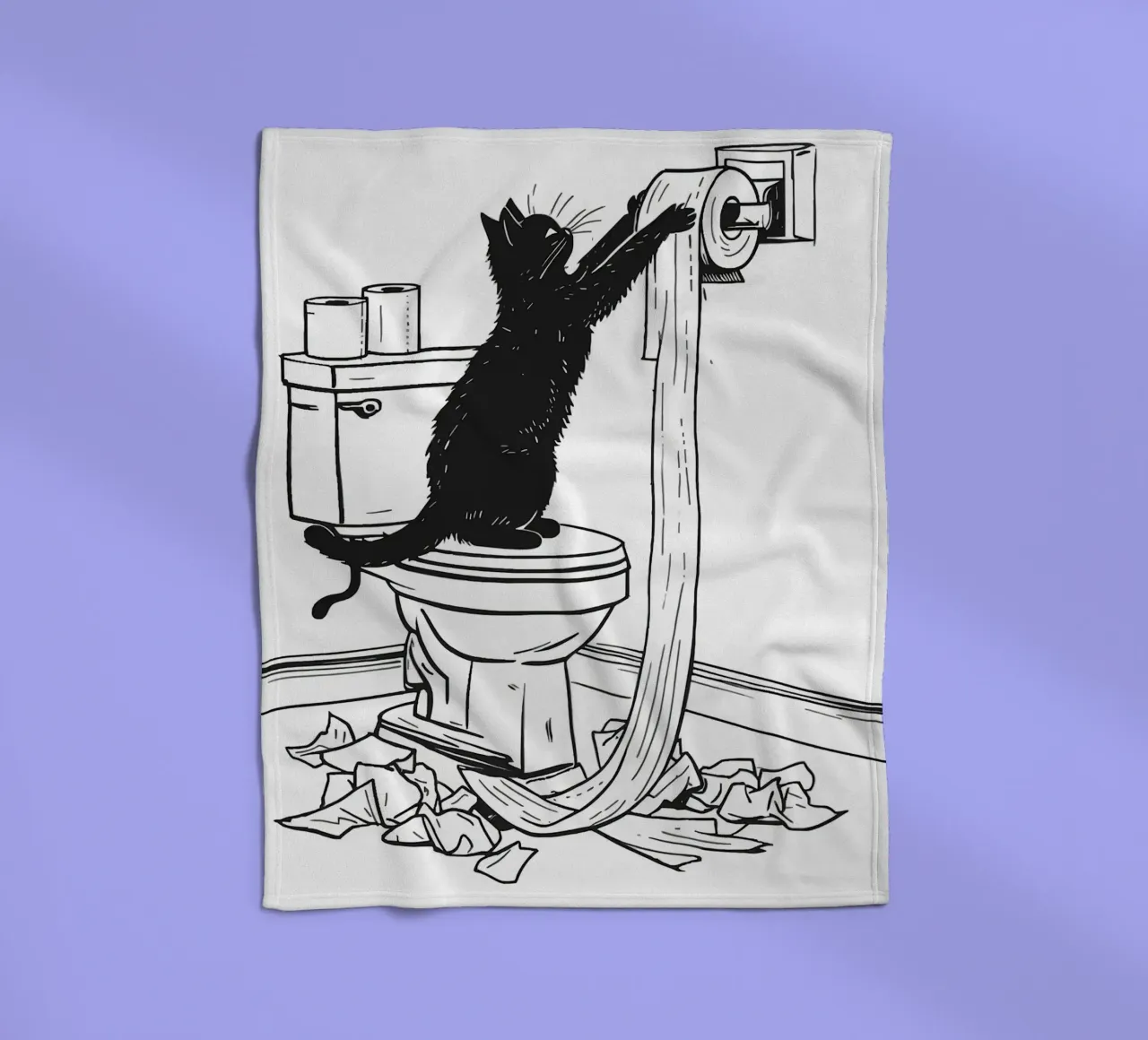 Mischievous Cat with Toilet Paper fleece blanket by JoyWalkerShop