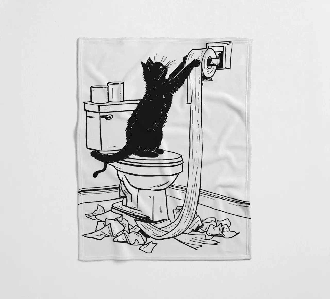 Mischievous Cat with Toilet Paper fleece blanket by JoyWalkerShop