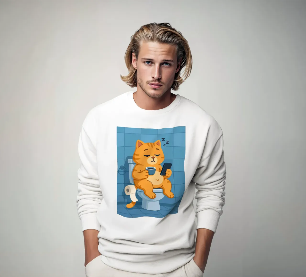 Gatto addormentato sul water con caffè felpa da JoyWalkerShop