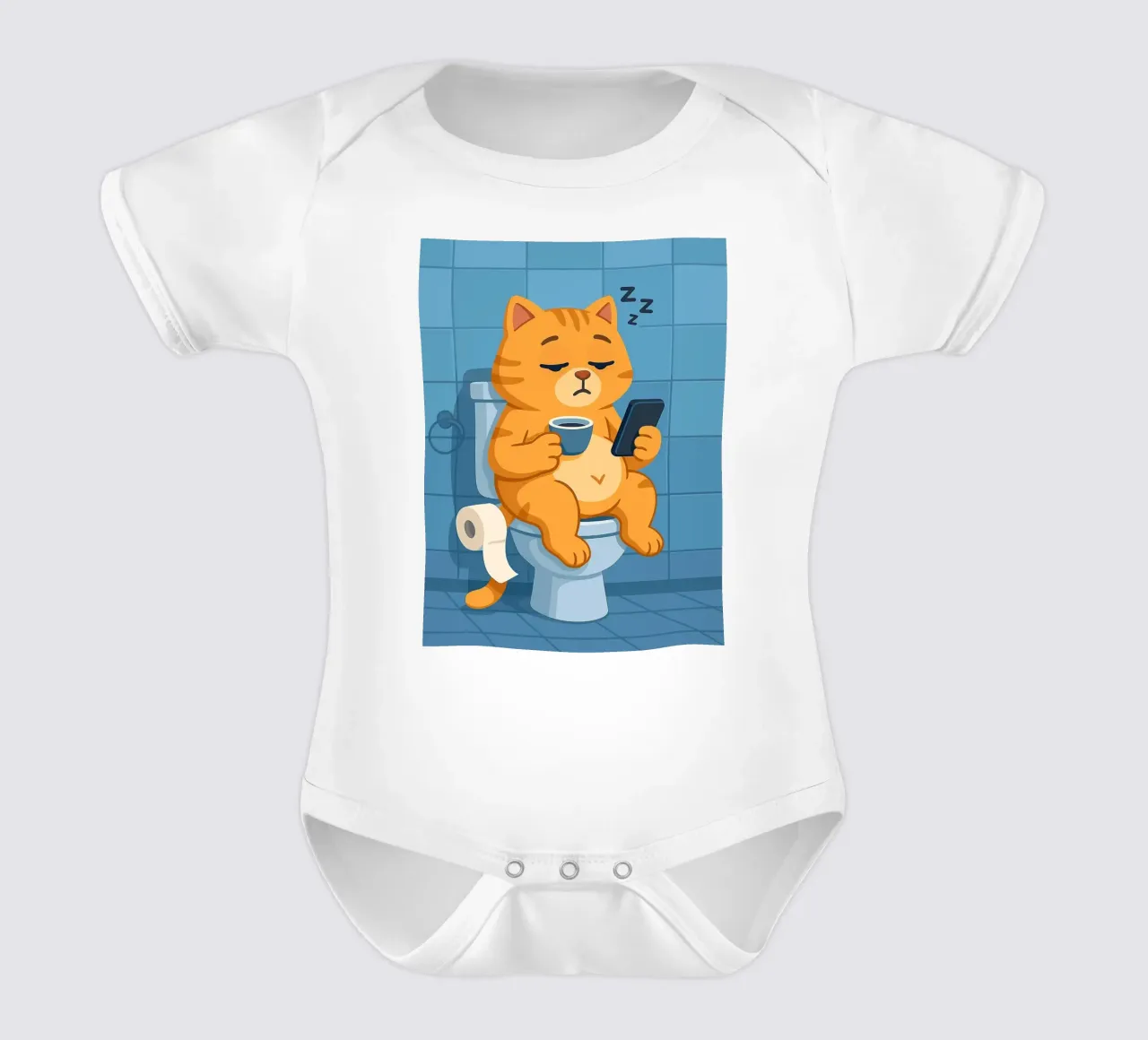 Gatto addormentato sul water con caffè body neonato maniche corte da JoyWalkerShop