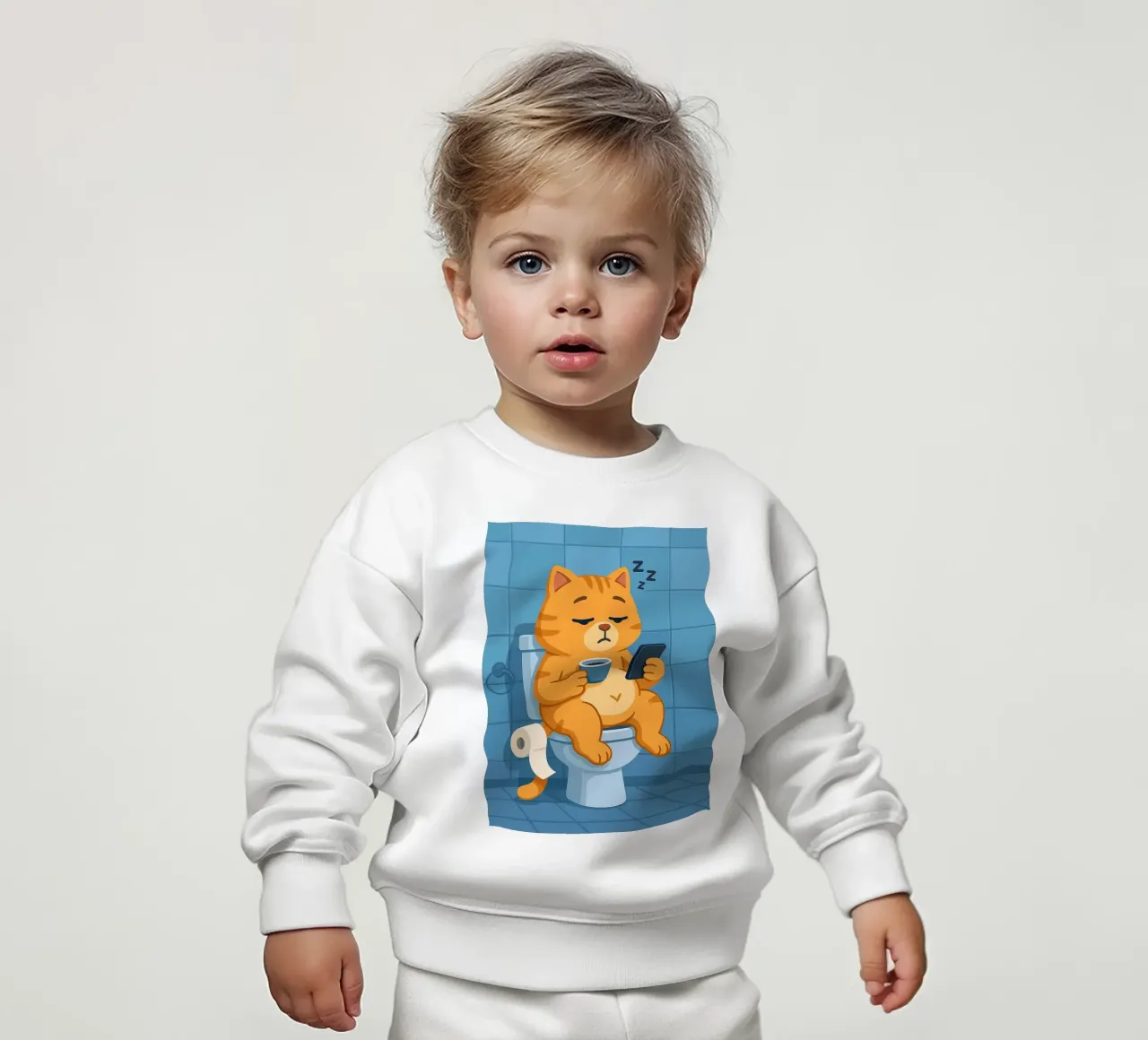 Gatto addormentato sul water con caffè felpa neonato da JoyWalkerShop