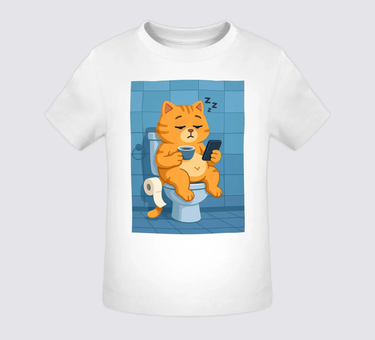 Gatto addormentato sul water con caffè maglietta neonato da JoyWalkerShop