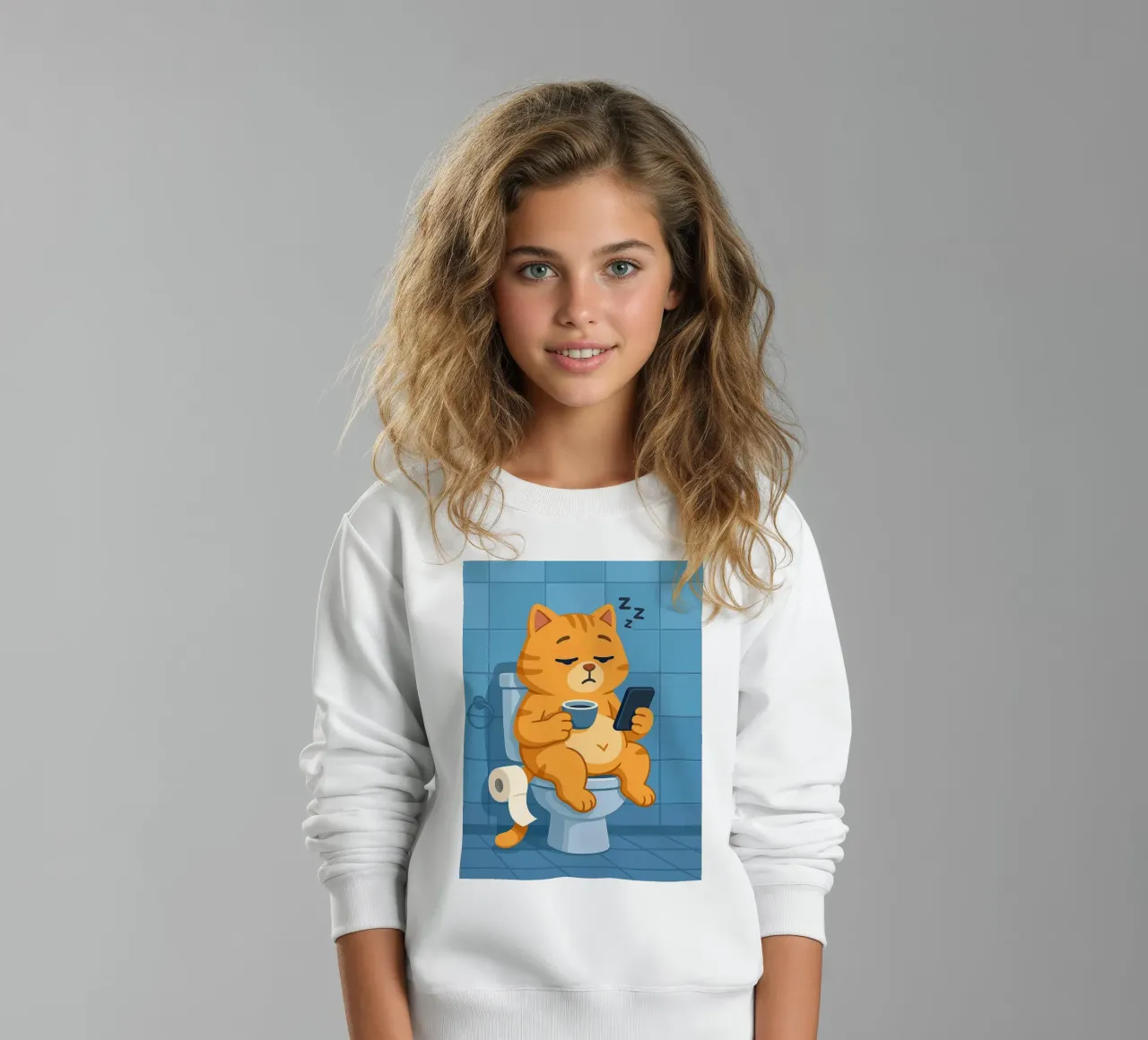 Gatto addormentato sul water con caffè felpa bambino da JoyWalkerShop