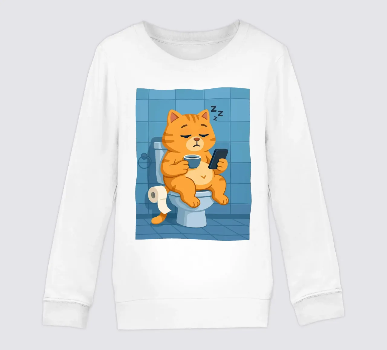 Gatto addormentato sul water con caffè felpa bambino da JoyWalkerShop