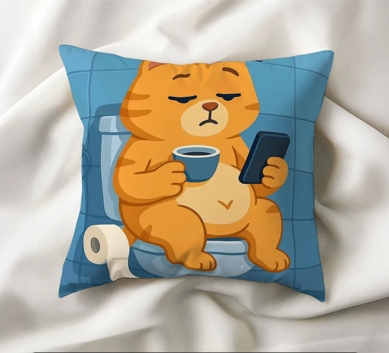 Gatto addormentato sul water con caffè cuscino da JoyWalkerShop