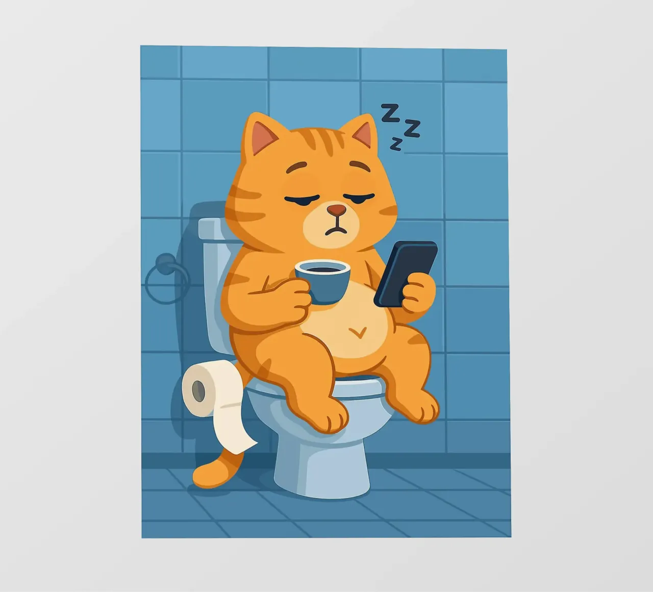 Gatto addormentato sul water con caffè telo in pvc da JoyWalkerShop